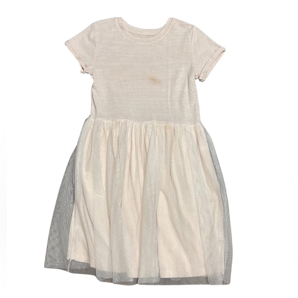 Cat & Jack Gold Striped Dress With White Lace, Kids
